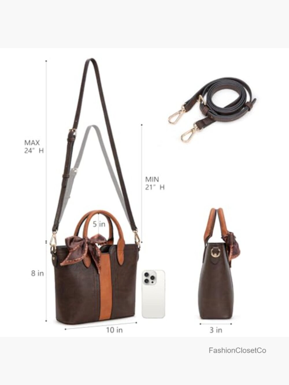 Vegan Leather Tote Bag with Detachable Crossbody Strap Satchel Handbag - Picture 5 of 7